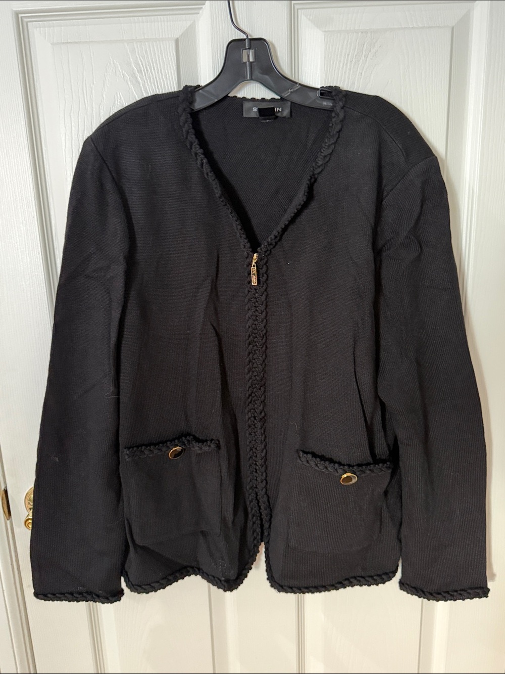 St. John Black Knit Blazer with Braided Trim large